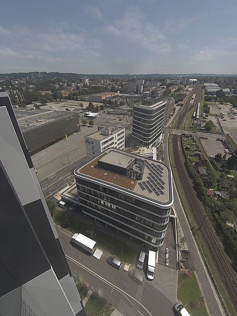 Livebild Baukamera 1 - Webcam 'Blick vom Styria-Hochhaus' - Baustelle Neubau Merkur Campus, Graz-Jakomini (ca. 5 Minuteninterval)